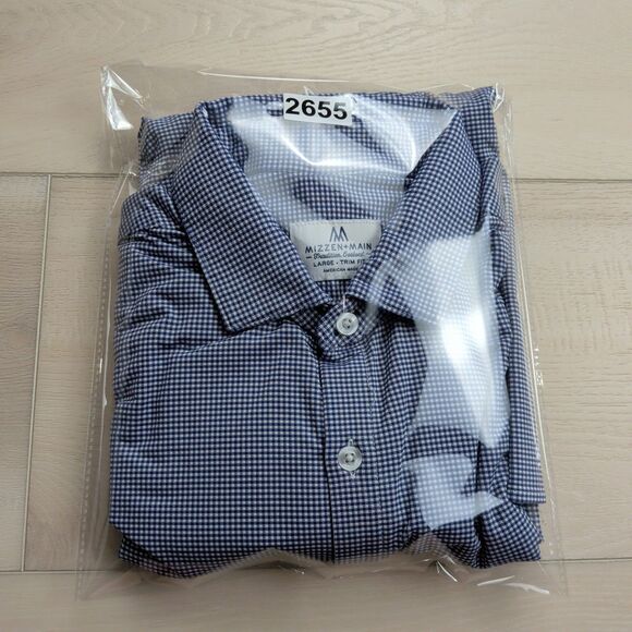 Mizzen + Main Shirt Mens L Tradition Evolved Trim Fit Gingham Check Blue USA - Picture 10 of 11